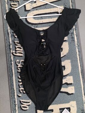 Black One-Piece Swimsuit with Front Ring Detail